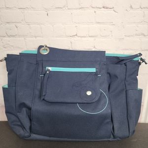 Haiku REVEL Feather Print Navy Teal Canvas Large Travel Laptop Bag